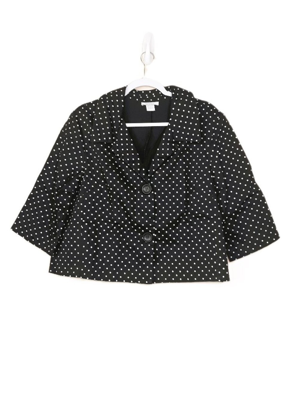 Black Boxy Cropped Jacket Large Polka Dot Cotton Preppy Academia Office